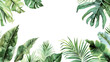 © LeoOrigami - Vector watercolor palm leaves, summer poster background, summer travel web banner, palm day, tropical leaves