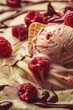 © Ева Поликарпова - Delicious dessert with ice cream and fresh raspberries. Perfect for menu design