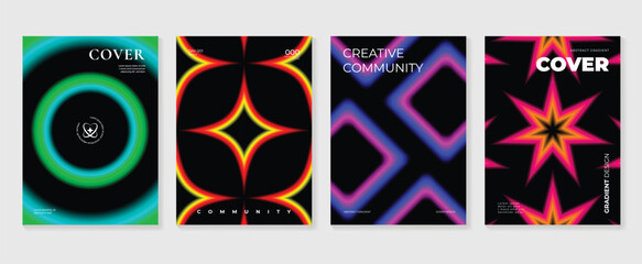 Abstract gradient background vector set. Minimalist style cover template with vibrant perspective 3d geometric prism shapes collection. Ideal design for social media, poster, cover, banner, flyer.