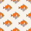 Stylish seamless pattern with fresh fish. Vector print, background, design