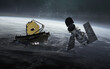 3D illustration of space telescopes Hubble and JWST. High quality digital space art in 5K - realistic visualization