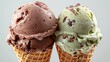 Pistachio and chocolate ice cream cones delicious