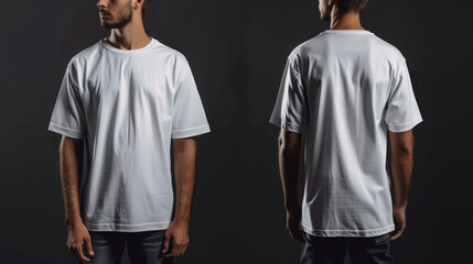 Wall Mural - A man wears a plain white t-shirt, front and back, for a t-shirt design mock up, Ai Generated Images