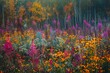 A tapestry of autumn hues a field of wildflowers sways gently in the cool breeze of a crisp autumn morning, their vibrant colors creating a breathtaking display of seasonal change.