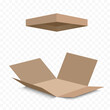 Opened cardboard box template. Isolated on a transparent background. Stock vector illustration.