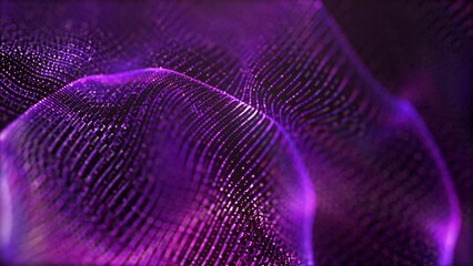 Wall Mural - Abstract digital wireframe grid glowing waves effect. 3D video loop blurred cyberspace design art dark violet pattern background.