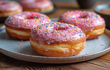 Colorful coconut flakes adorn a plate with a delectable donut, creating a delightful visual treat