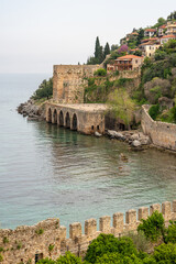 Sticker - Historical Alanya Shipyard and Kizil Kule walls located in Alanya district of Antalya