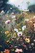 Wander through a field of wildflowers in full bloom, where the air is filled with the sweet scent of blossoms and butterflies dance among, Generative AI