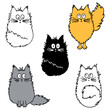 Set of Vector Funny Hand Drawn Cats