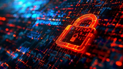 Zero-day exploit cyber security, padlock on screen, encryption security system computer network coding number
