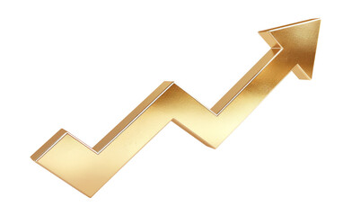 gold up arrow success isolated on white 3d background with growth direction graph graphic symbol or 