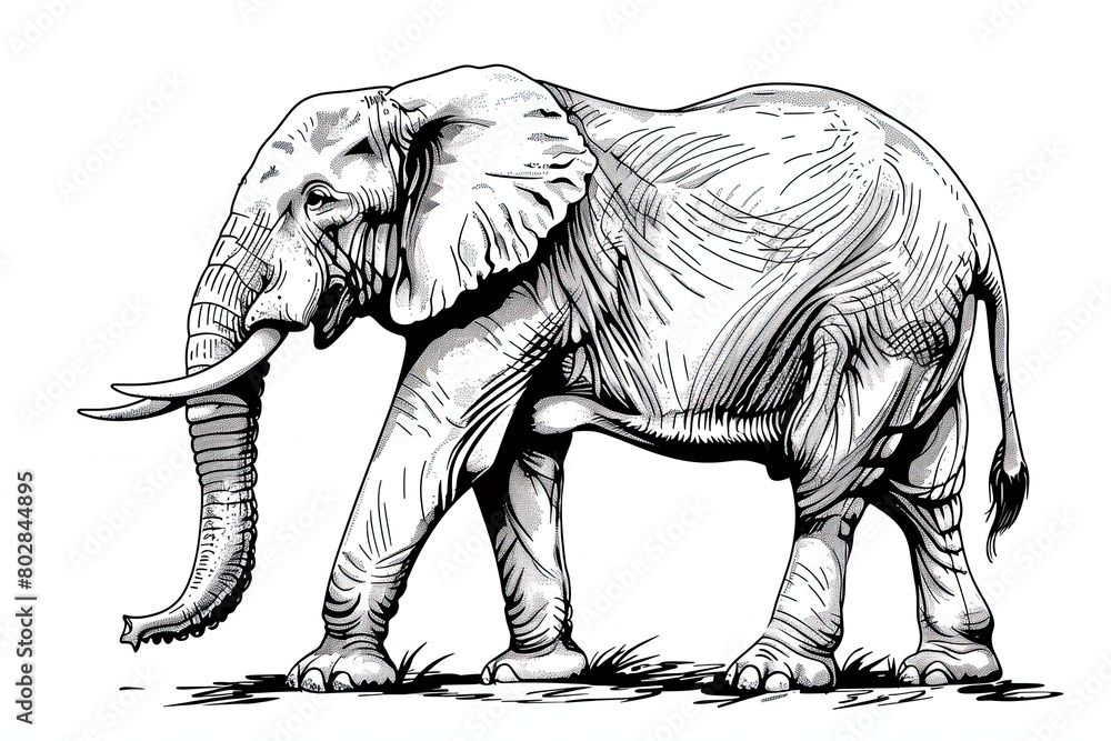 Elephant illustration clear thick black outlines line art no missing ...