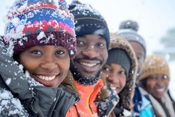 Wall Mural - African American Team Laughing in Winter Wonderland