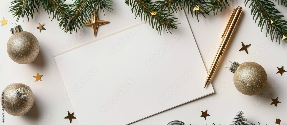 Gold Christmas card design template with a blank paper layout ...