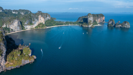 Wall Mural - Aerial view beautiful Railay beach in Krabi province, Thailand, Railay beach in Krabi, Aerial view of Railay beach and coastline in Krabi province, Thailand.