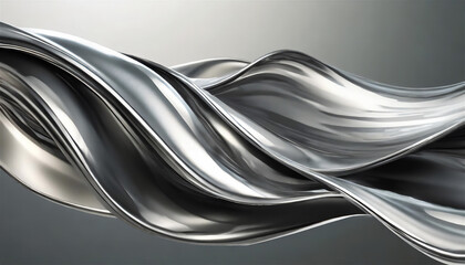 Wall Mural - Abstract fluid metal bent form. Metallic shiny curved wave in motion. Design element steel texture effect.