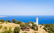 The scenic view of Gelidonya Lighthouse, which is one of the guide lighthouses of the Mediterranean, on the historical Lycian Way, Kumluca, Antalya.