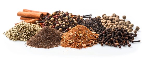Wall Mural - Assortment of spices. White background.