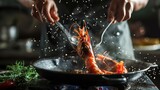 Fototapeta  - Shrimp cooked on pan.