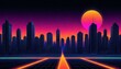 digital painting A retro sunset cityscape with sil (2)