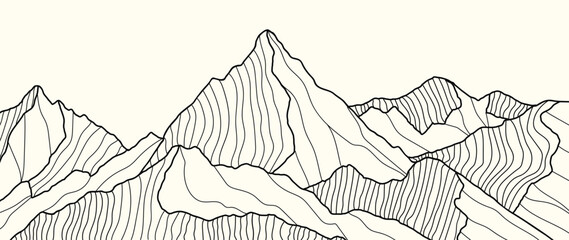 Wall Mural - mountain hand drawn line art background vector. lanscape wallpaper design for home deco, poster, wal