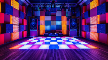 Wall Mural - From the dance floor: view of a home entertainment room with dynamic lighting.