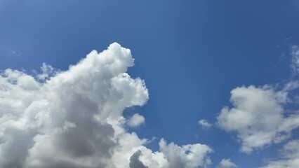 fluffy cumulus clouds against a clear blue sky, ideal for weather forecasting, environmental themes,