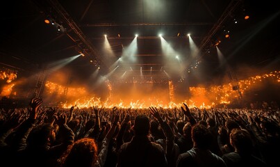 Wall Mural - Energetic Crowd With Hands Raised at Concert