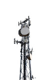 Metal tower with 5G antennas, parabolas