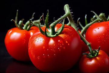 Wall Mural - A close up of red tomato with a stem