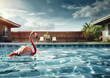 Vibrant Flamingo Standing Majestically in a Suburban Pool on a Sunny Day