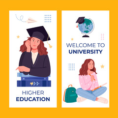 Canvas Print - Hand drawn flat university vertical banner template set collection
