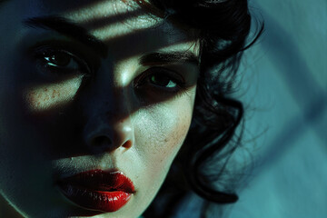 Canvas Print - Portrait of beautiful young femme fatale woman in cinematic film noir style generative AI