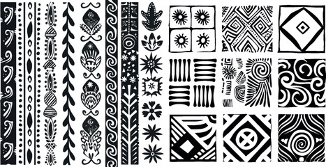 Sticker - Ethnic decorative black and white patterns set