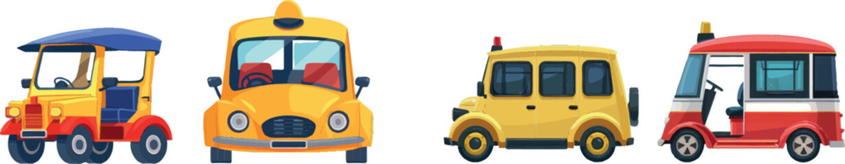 Canvas Print - Taxicab and london cab, baby taxi and tuk-tuk rickshaw