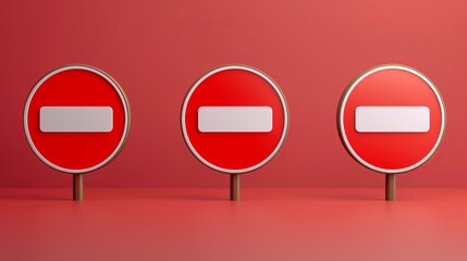 Wall Mural - 3D representations of prohibition signs, indicating danger or safety cautions. Vector illustration of warning symbols for no entry and prohibited activities.