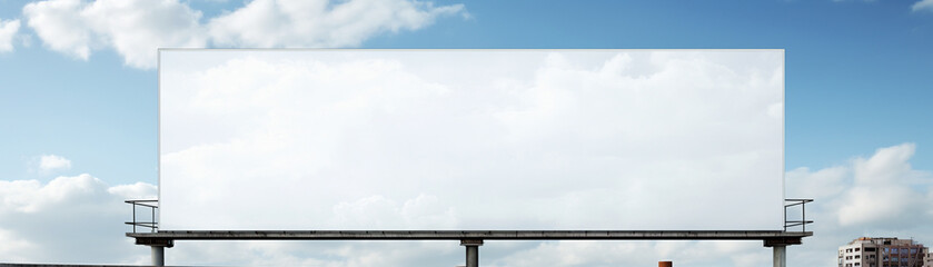 A large blank billboard above an urban street, set against a clear sky, ready for a new message or advertisement.