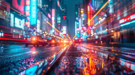 Wall Mural - abstract portrayal of night lights in the city with motion blur effect.