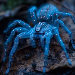 Wall Mural - AI generated illustration of a spider with illuminated legs on a dark background