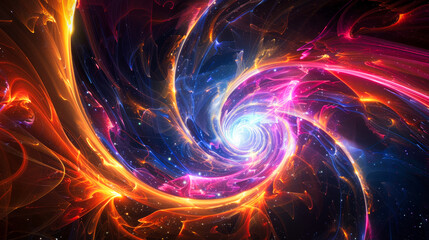 Wall Mural - Abstract swirl of glowing neon light particles on a dark background