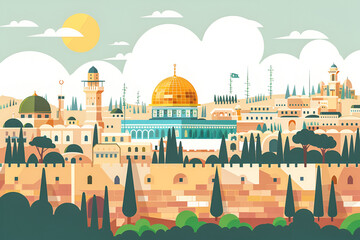 Wall Mural - Jerusalem flat vector skyline illustration
