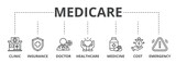 Fototapeta  - Medicare concept icon illustration contain clinic, insurance, doctor, healthcare, medicine, cost and emergency.