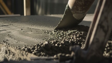 Canvas Print - Pouring concrete with precision, high detail, overcast light, close-up on the action 