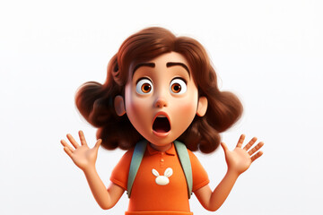 Sticker - Screaming shouting shocked scared cartoon character girl teen kid child with raised hands person in 3d style design on light background. Human people feelings expression concept