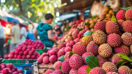 Wall Mural - Market Fresh Display of Colorful Lychee Fruits