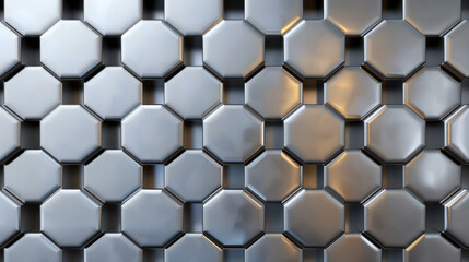 Leinwandbilder - Abstract 3d render of a seamless hexagonal pattern on a metallic surface with light reflections