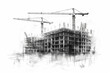 building under construction , black and white pencil drawing