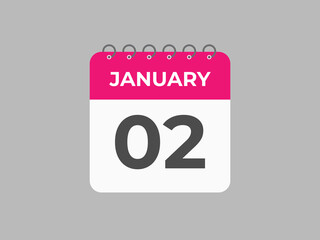 january 2 calendar reminder. 2 january daily calendar icon template. Calendar 2 january icon Design template. Vector illustration