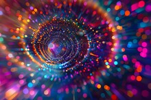 Swirling Vortex Of Multicolored Light Particles.